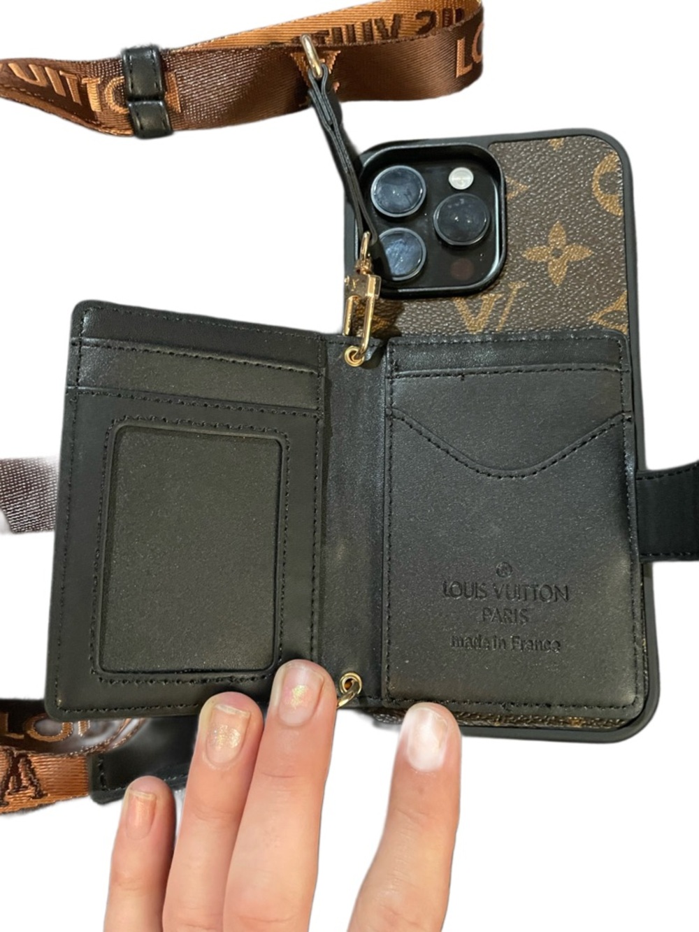 Monogram Crossbody Phone Case Wallet with Strap | Card Holder iPhone Case Chic - Picture 3 of 7